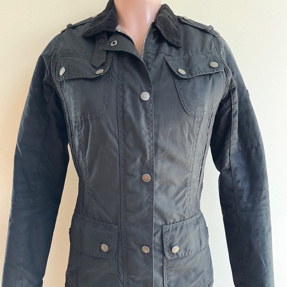 Vintage Babour womens jacket, size US 6/UK10 Blk Waxed Cotton Fireblade AW15 -